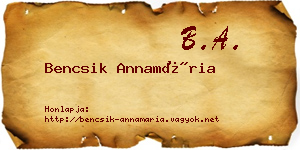 Bencsik Annamária névjegykártya